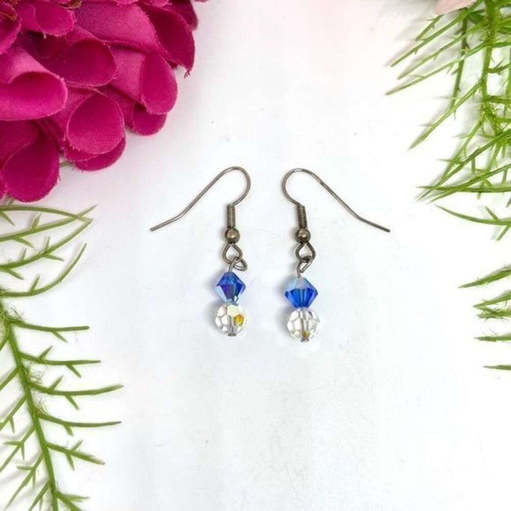 ⚜️Blue Aurora Borealis Glass Crystal Earrings